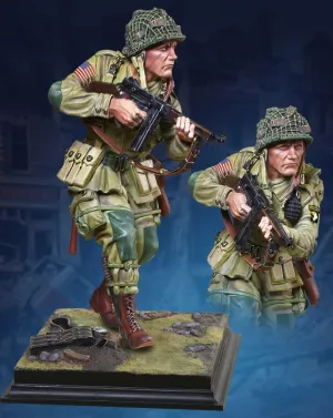 WWII D-Day Normandy 101st Airborne Paratrooper 1/6 Scale Metal and Resin Commemorative Statue Model Figure with Terrain Base Collectors Showcase Toy Soldiers Painted CS60005