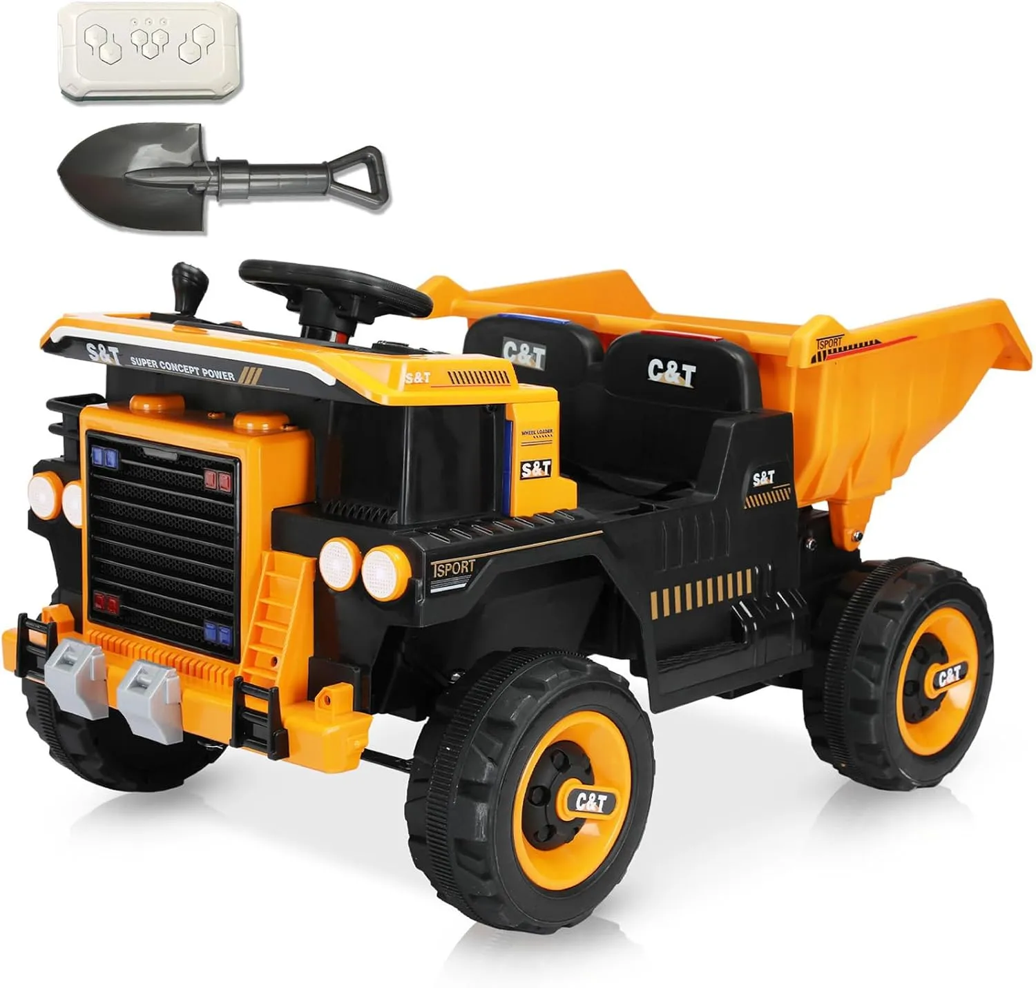 XJD Kids Ride On Dump Truck, 12v Electric Rid on Car with Remote Control, Kids' Electric Dump Bed 2wd Power Ride on Construction Vehicle with Music Ride On Toys(Yellow)