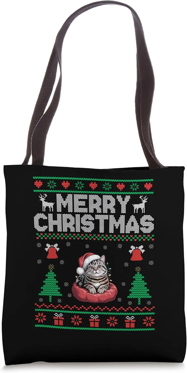 Xmas Merry Christmas Cat Lover Feline Pet Meow Love Cats Tote Bag