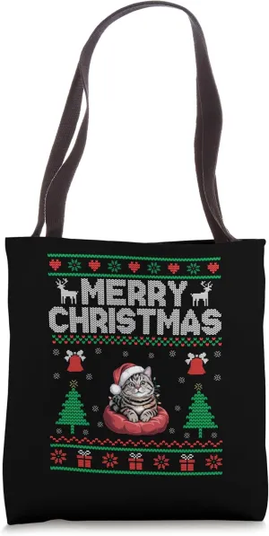 Xmas Merry Christmas Cat Lover Feline Pet Meow Love Cats Tote Bag