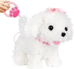YH YUHUNG Walking and Barking Dog Toys for Kids with Remote Control Leash, Plush Electronic Pets Puppy Interactive Dog That Walk, Bark, Head Nod, Wags Tail(White)