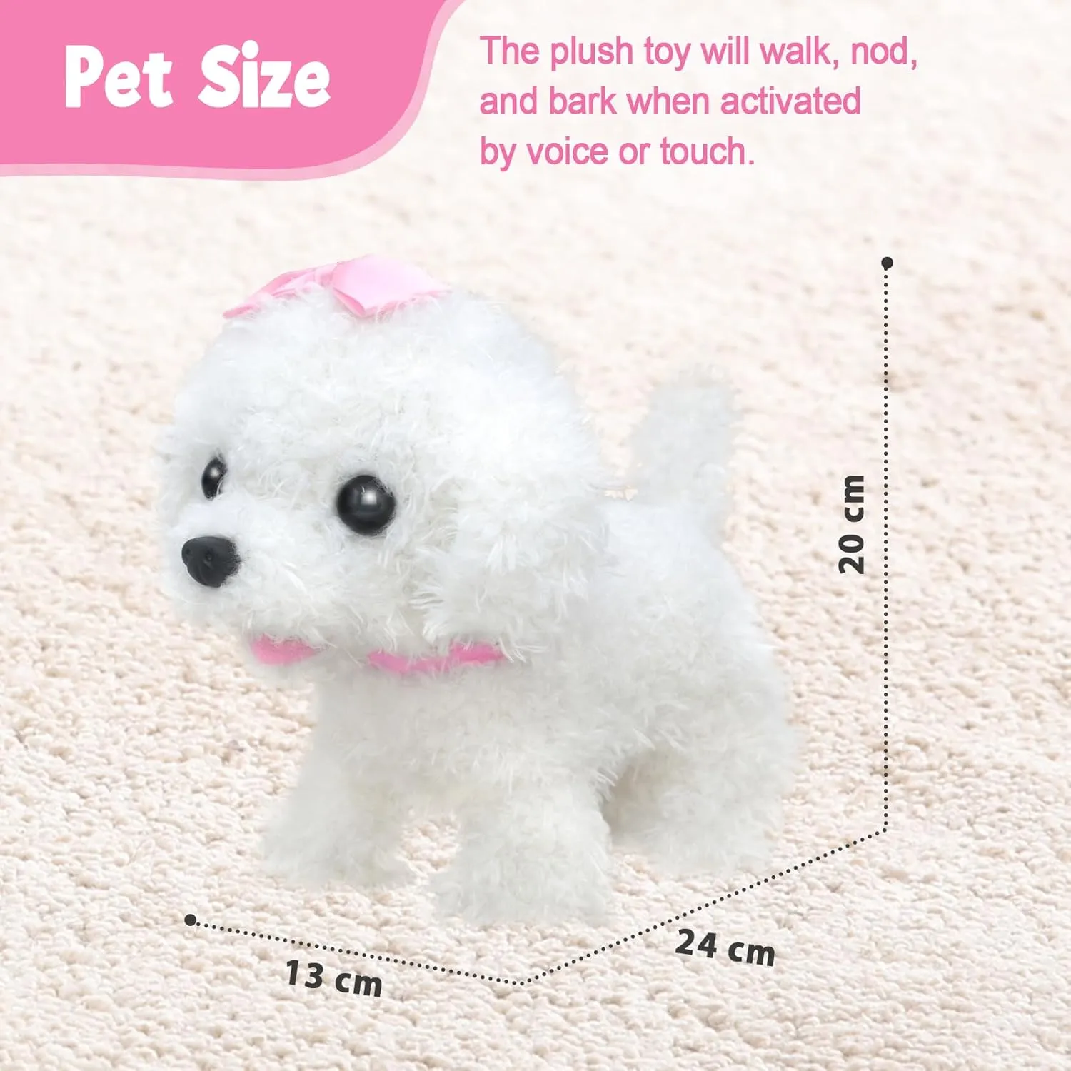 YH YUHUNG Walking and Barking Dog Toys for Kids with Remote Control Leash, Plush Electronic Pets Puppy Interactive Dog That Walk, Bark, Head Nod, Wags Tail(White)