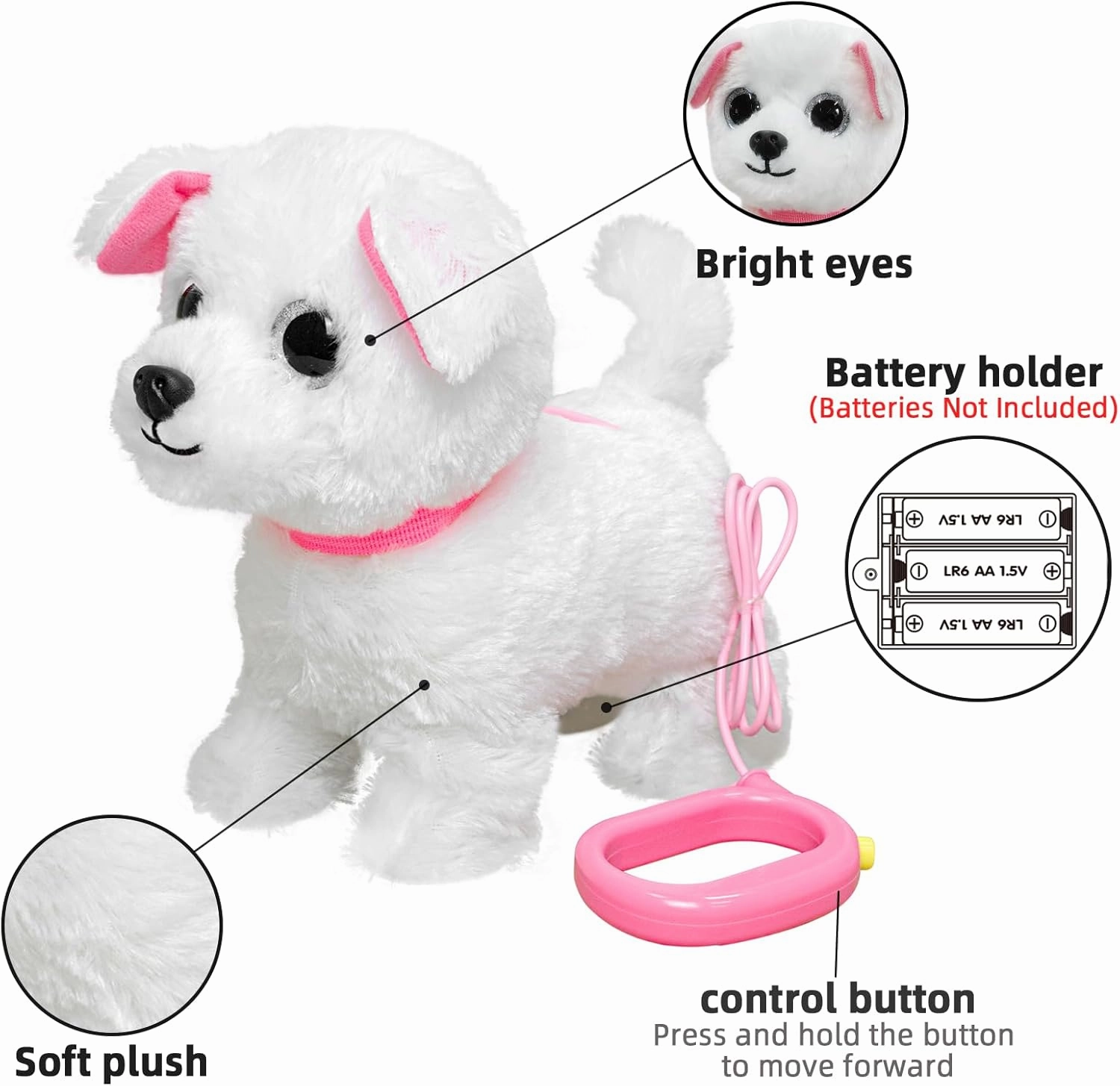 YH YUHUNG Walking and Barking Toy Dog with Remote Control Leash Puppy Electronic Pets Interactive Toys for Kids (White)