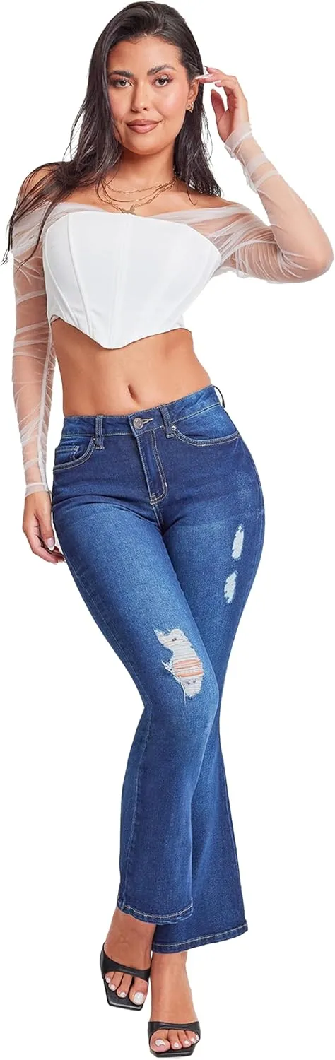YMI Women's Junior Classic High Rise Flare Jean-Regular Inseam