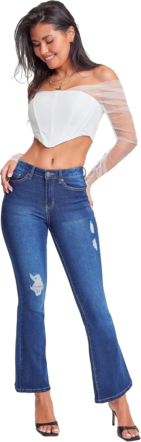 YMI Women's Junior Classic High Rise Flare Jean-Regular Inseam
