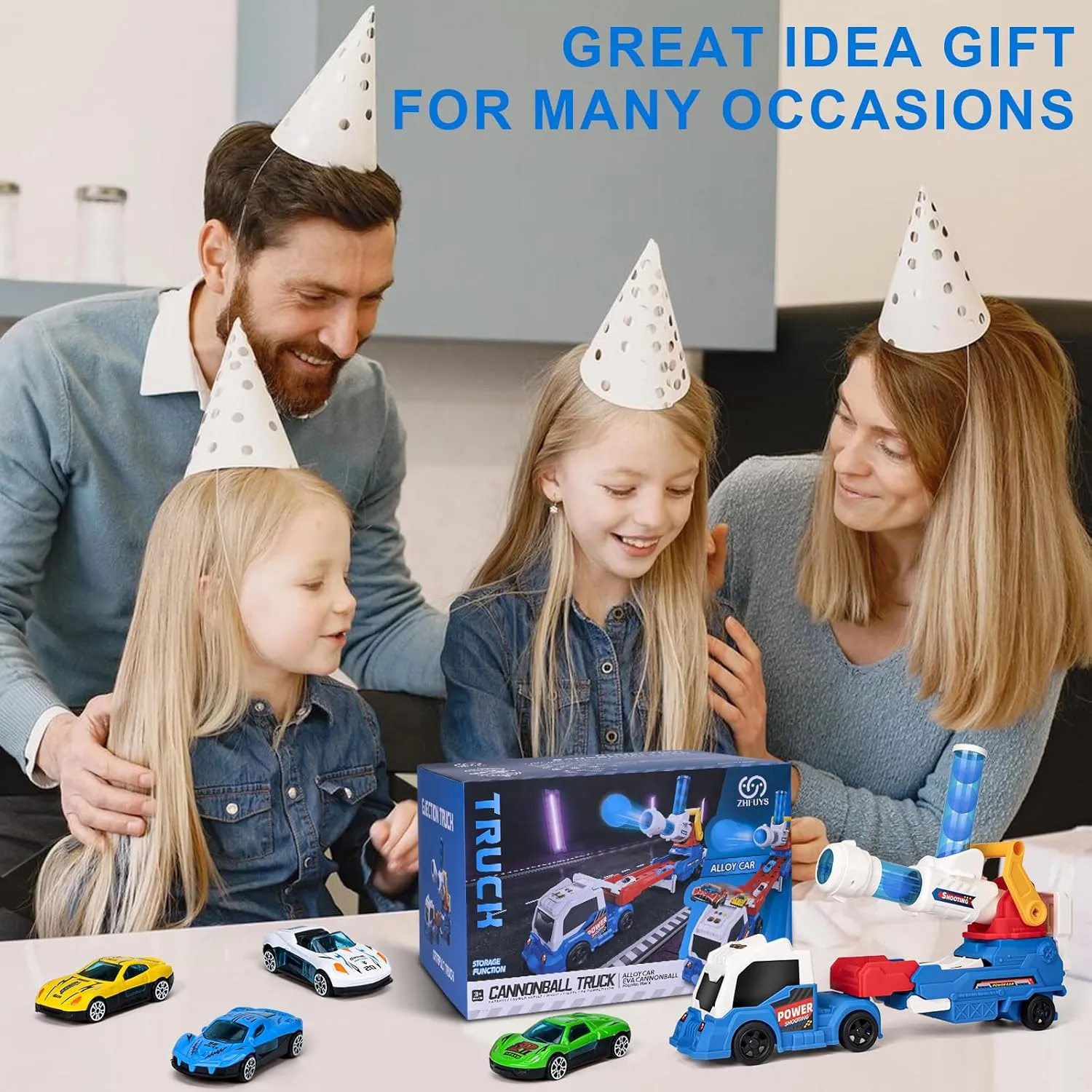 ZHFUYS 28" Truck Toys for Kids, Large Toys Car Include 8 Soft Foam Balls 4 Racing Cars,8 Sticky Balls 4 Darts, Eejection&Shooting Transport Car Toy, Great Gift for 3  Years Old Boys and Girls