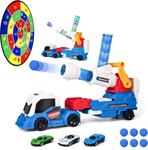 ZHFUYS 28" Truck Toys for Kids, Large Toys Car Include 8 Soft Foam Balls 4 Racing Cars,8 Sticky Balls 4 Darts, Eejection&Shooting Transport Car Toy, Great Gift for 3  Years Old Boys and Girls