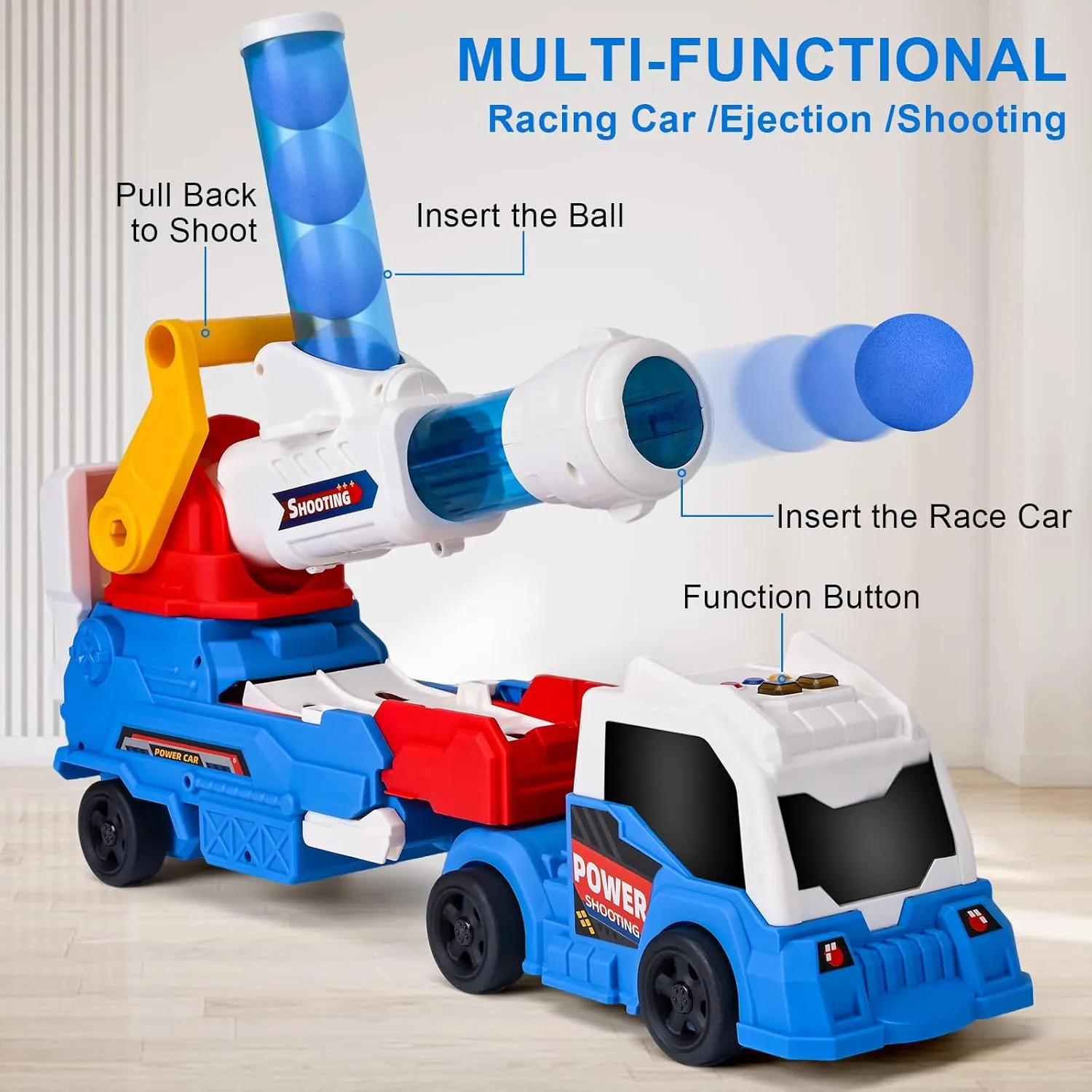 ZHFUYS 28" Truck Toys for Kids, Large Toys Car Include 8 Soft Foam Balls 4 Racing Cars,8 Sticky Balls 4 Darts, Eejection&Shooting Transport Car Toy, Great Gift for 3  Years Old Boys and Girls
