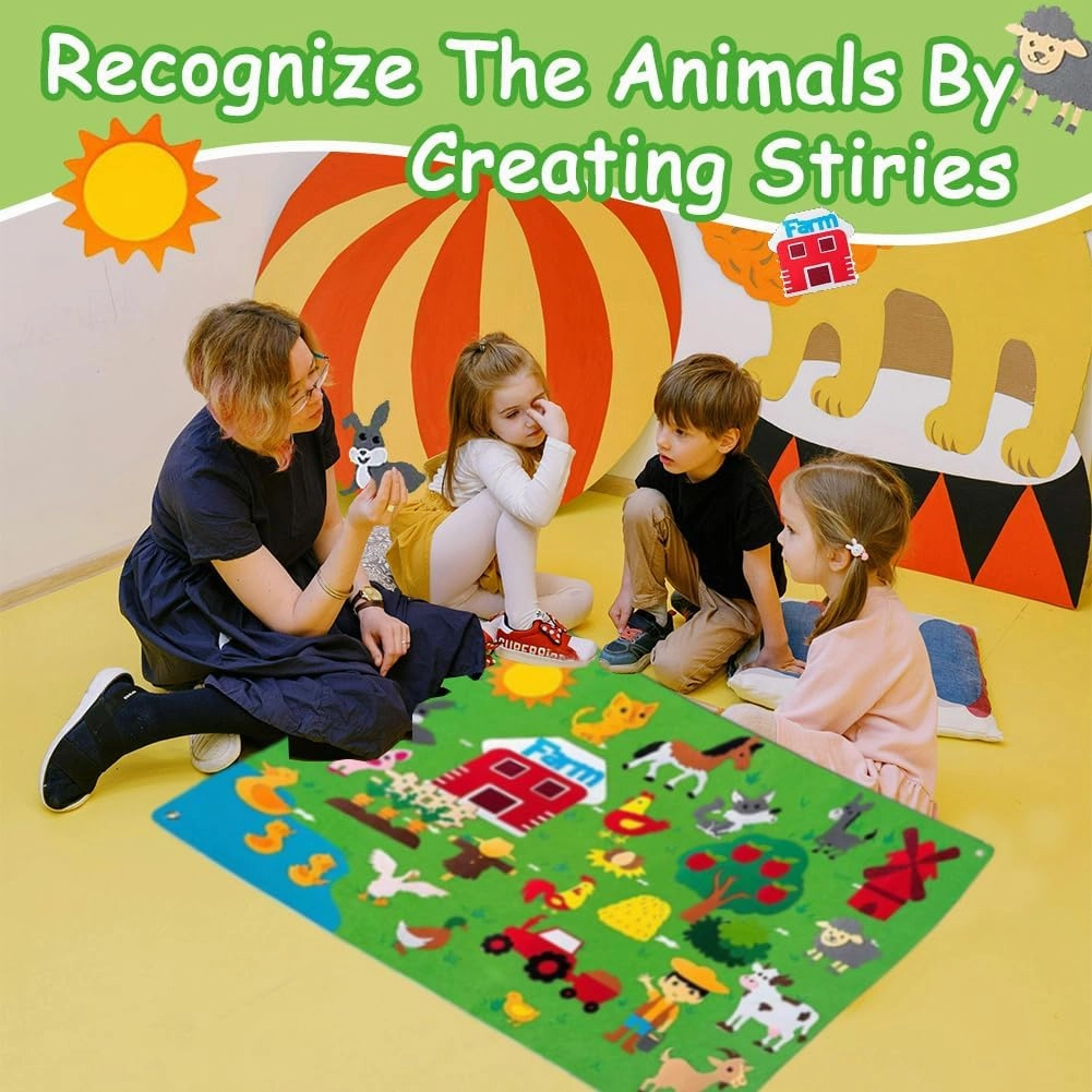 Zoo Animals Felt Story Board Set,Preschool Educational Flannel Play Mat,Jungle Animal Interactive Early Learning and Storytelling Kit Wall Hanging Gift for Toddlers Boys Girls (Animal)