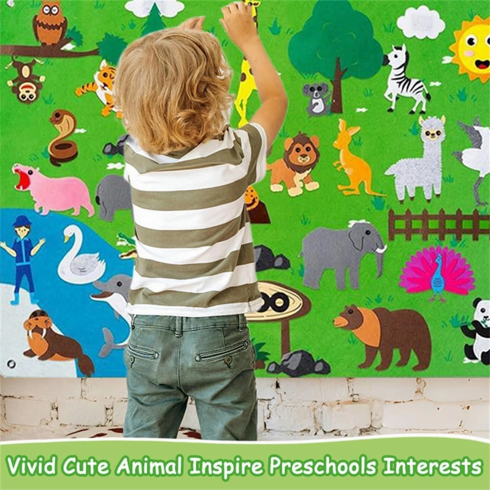 Zoo Animals Felt Story Board Set,Preschool Educational Flannel Play Mat,Jungle Animal Interactive Early Learning and Storytelling Kit Wall Hanging Gift for Toddlers Boys Girls (Animal)