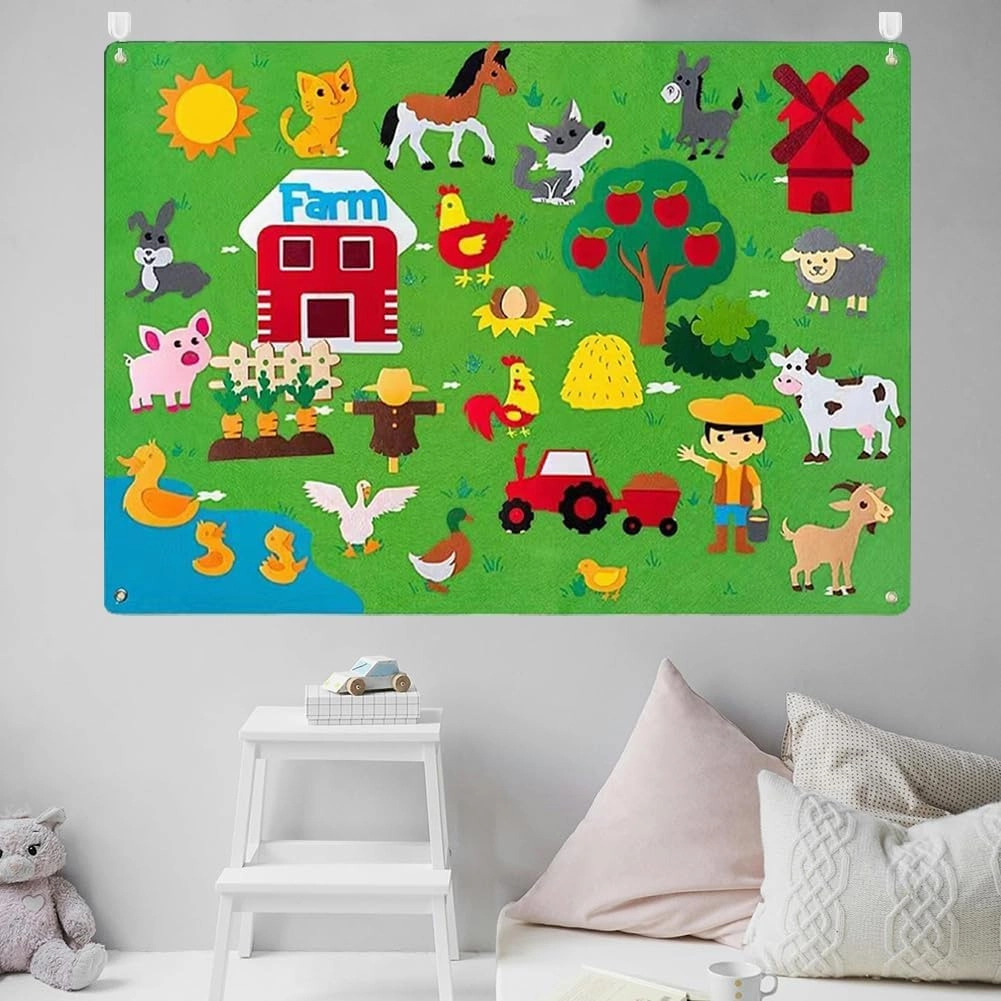 Zoo Animals Felt Story Board Set,Preschool Educational Flannel Play Mat,Jungle Animal Interactive Early Learning and Storytelling Kit Wall Hanging Gift for Toddlers Boys Girls (Animal)