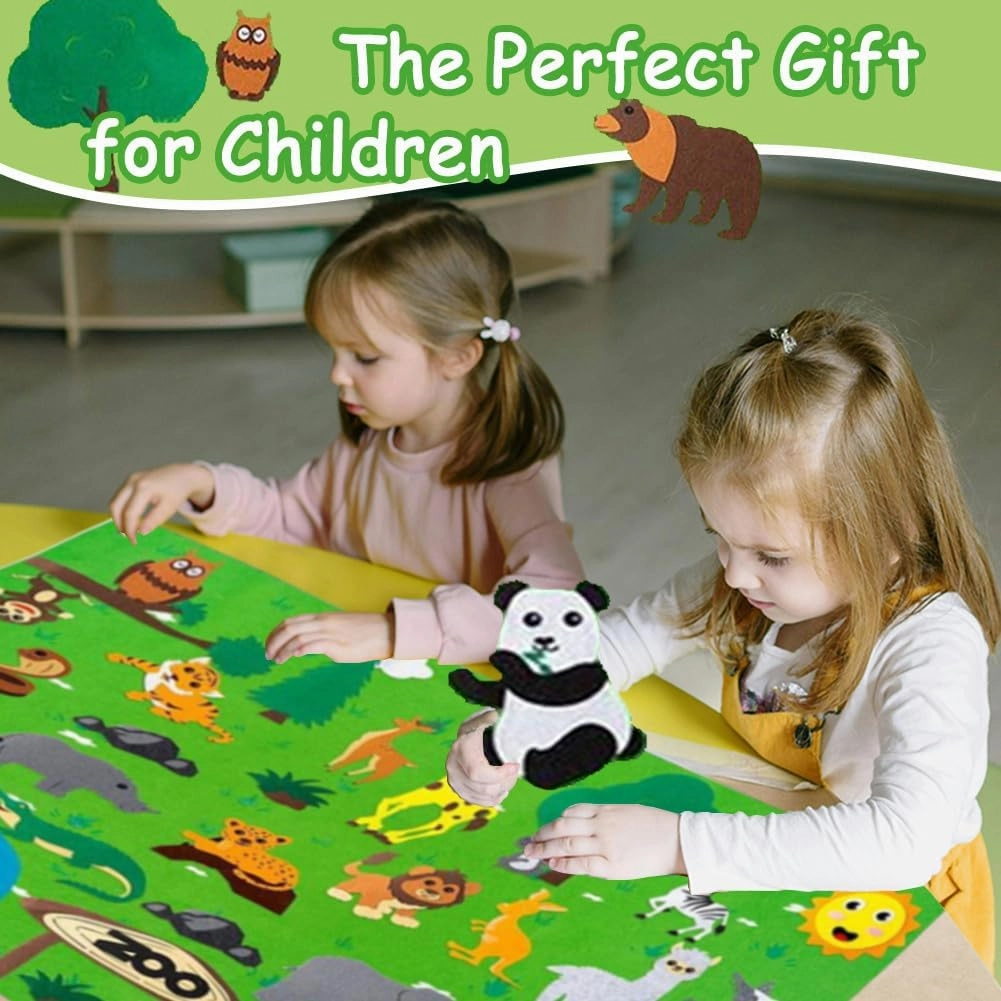 Zoo Animals Felt Story Board Set,Preschool Educational Flannel Play Mat,Jungle Animal Interactive Early Learning and Storytelling Kit Wall Hanging Gift for Toddlers Boys Girls (Animal)